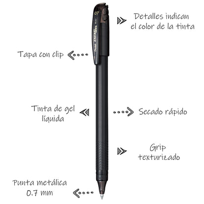 Pentel Energel Bolígrafo de Gel, Negro (Black), 0.7 mm