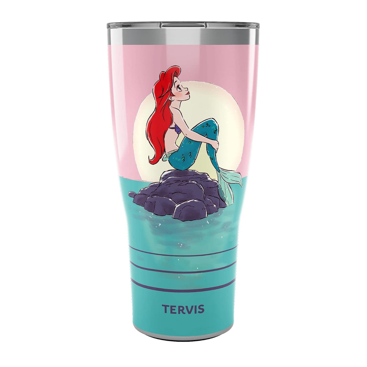 Tervis Traveler Disney The Little Mermaid Thoughtful Ariel - Vaso de viaje con aislamiento de triple pared, mantiene las bebidas frías y calientes, 30 onzas, acero inoxidable