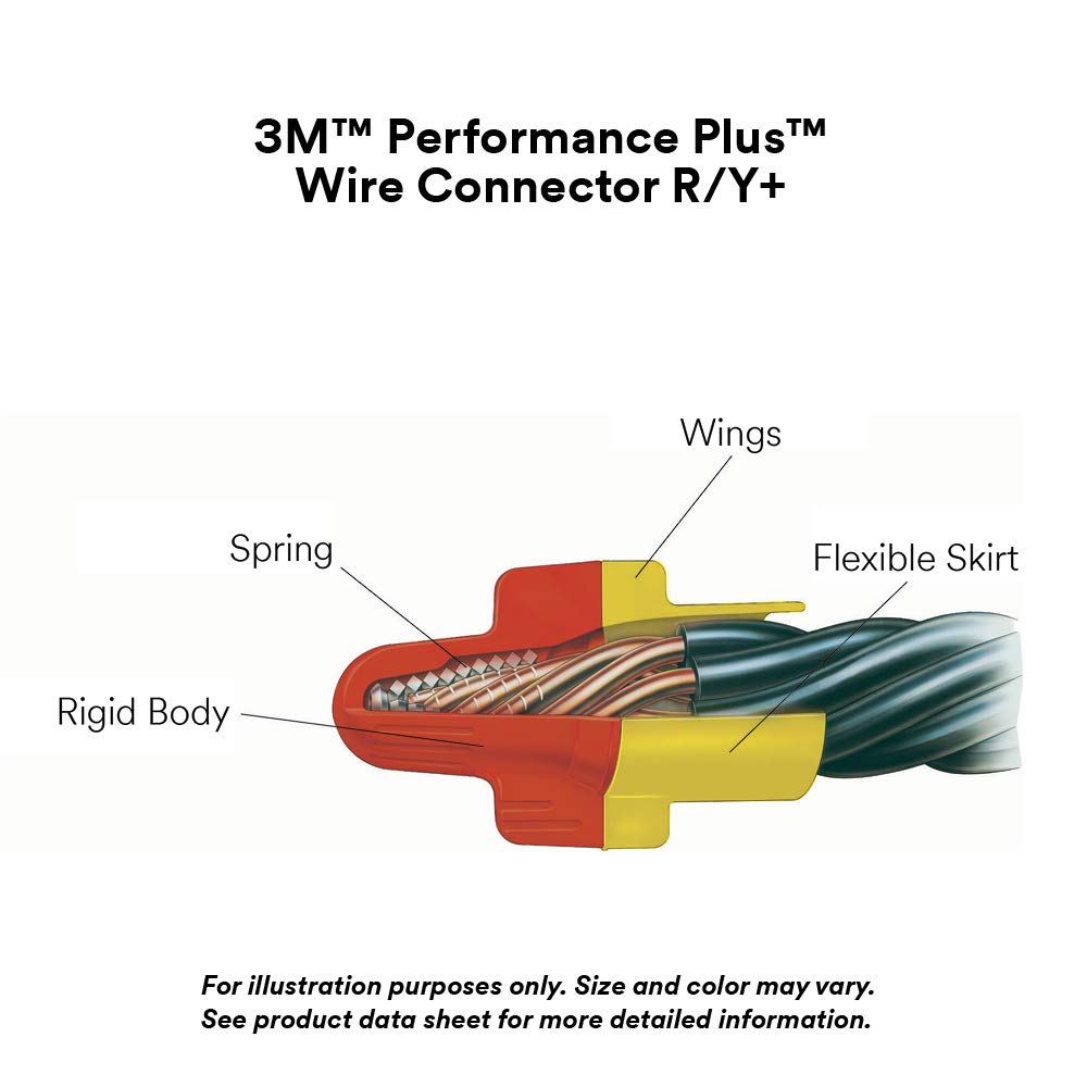 3M Performance Plus Conector de Alambre R/Y+ | Rojo/Amarillo, bolsa de 100, 22-8 AWG, resorte de acero flexible