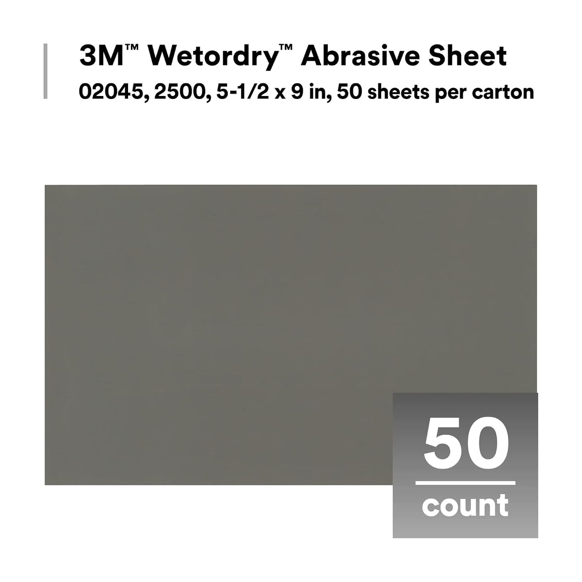 3M Wetordry Hoja Abrasiva 401Q Grano 2500+ 02045, 5.5 x 9 in, Paquete de 50