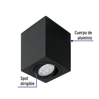 Volteck Lait SOB-403S, Luminario de sobreponer con spot dirigible, cuadrado, negro