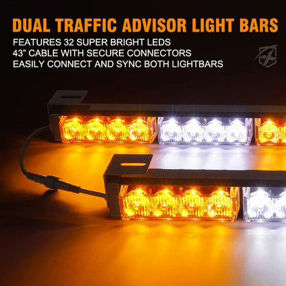Xprite Barra De Luces EstroboscóPicas De Advertencia De Emergencia Con Led Blanco Y áMbar, Con Controlador Dual