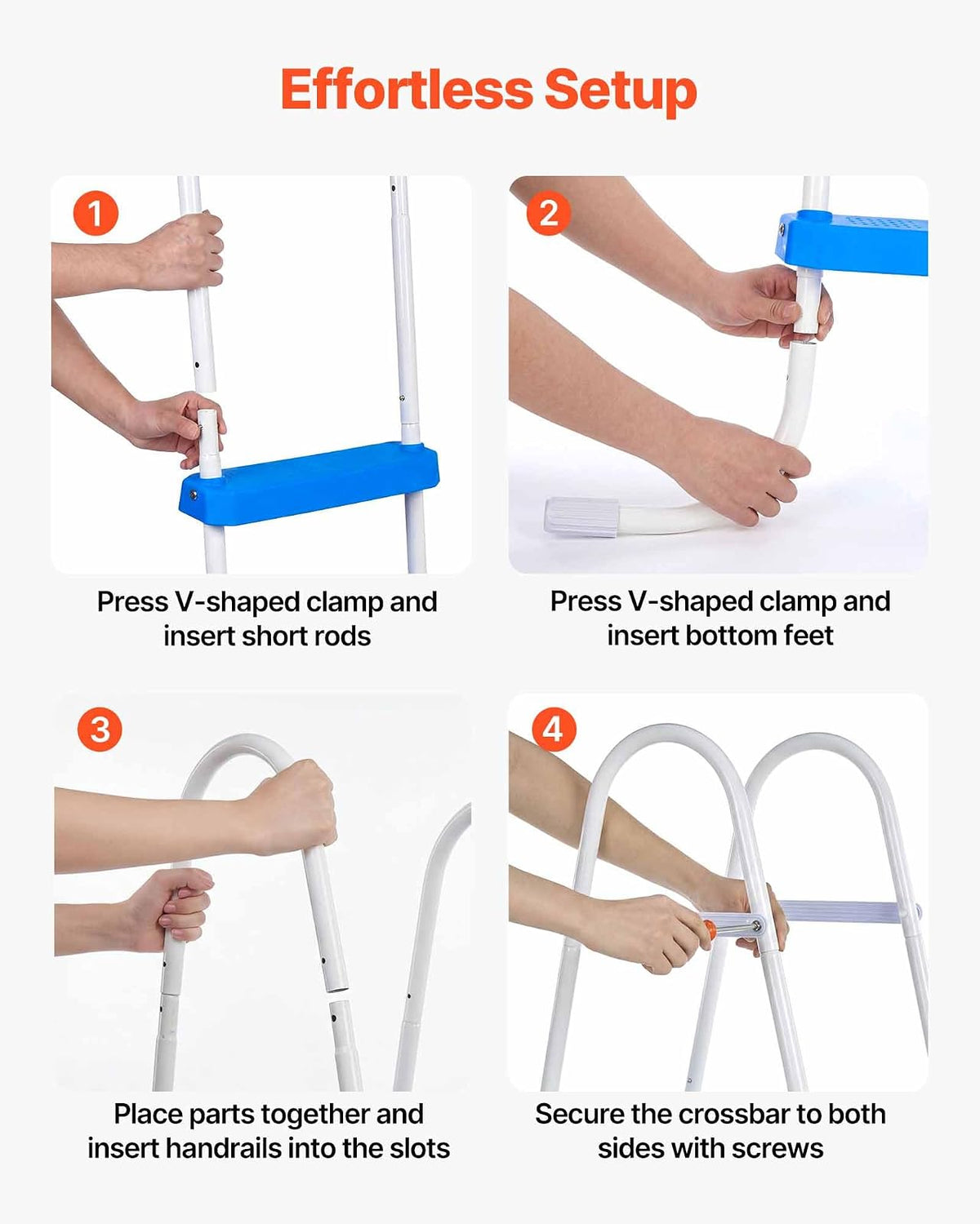 VEVOR Escalera para Piscina Desmontable de 3 Peldaños hasta 136 kg, Escalera de Seguridad de Acero al Carbono Antideslizante con Pasamanos Ergonómicos, Patas de Goma para Piscina Elevada de 91,4 cm