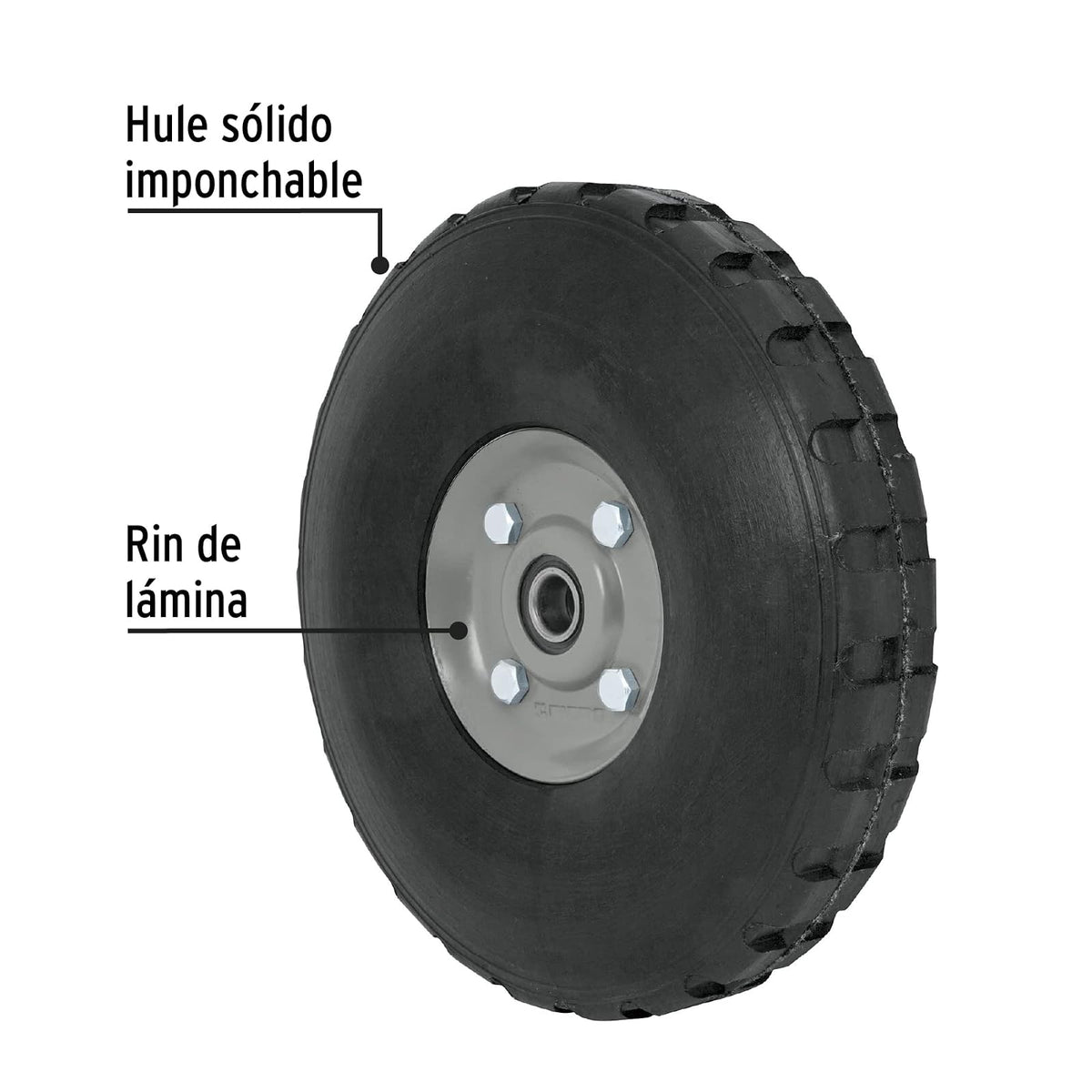 Pretul RD-102, Rueda de hule sólido 10" para diablo doble balero, 1 pieza