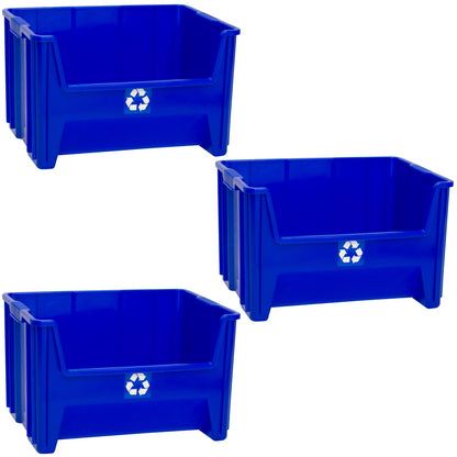 ReadySpace - Contenedores de reciclaje apilables industriales de alta resistencia, 12.5 galones (paquete de 3), color azul - 12.5 Gallon (Pack of 3)