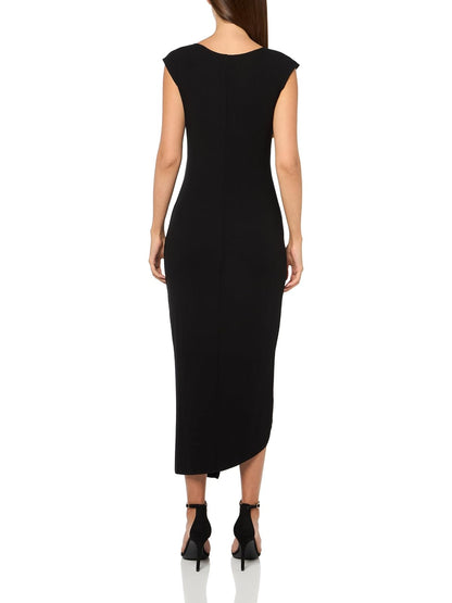 Laundry by Shelli Segal Midi Dress Cap Sleeve Asymmetrical Knot Front Dresses Vestido Mujer