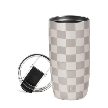 Simple Modern Voyager - Taza de Viaje con Tapa Abatible, Acero Inoxidable, Popotes Incluidos - 475ml - Pattern: Checkmate