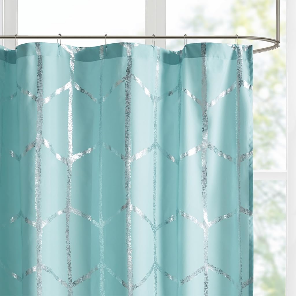 Cortina de Ducha con diseño Inteligente Raina Estampada, geométrica, Lavable a máquina, Moderna decoración de baño para el hogar, 72 x 72 Pulgadas, Color Azul