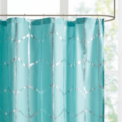 Cortina de Ducha con diseño Inteligente Raina Estampada, geométrica, Lavable a máquina, Moderna decoración de baño para el hogar, 72 x 72 Pulgadas, Color Azul