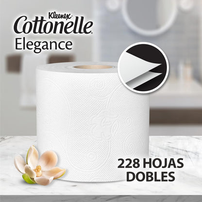 Kleenex Cottonelle Elegance XL, Papel Higiénico Extra Largo, Paquete con 32 Rollos de 228 Hojas Dobles C/U