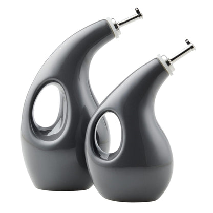 Rachael Ray Juego de botellas dispensadoras de aceite y vinagre de cerámica AOVE, 2 piezas, color gris