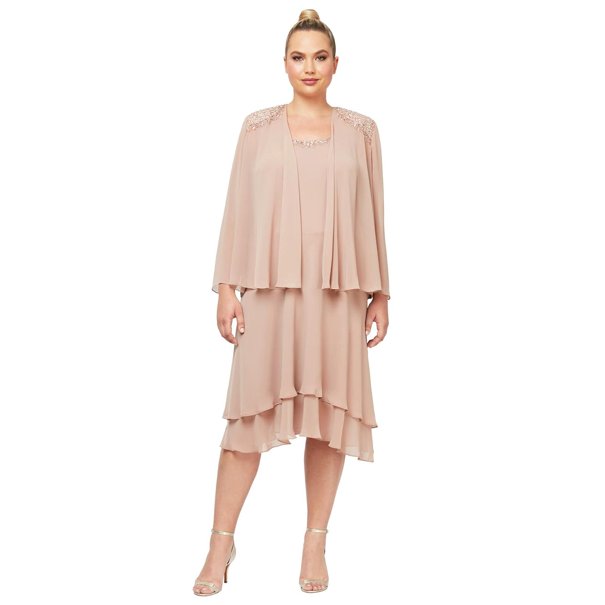 S.L. Fashions Vestido de Chaqueta escalonada Adornado de Talla Grande para Mujer