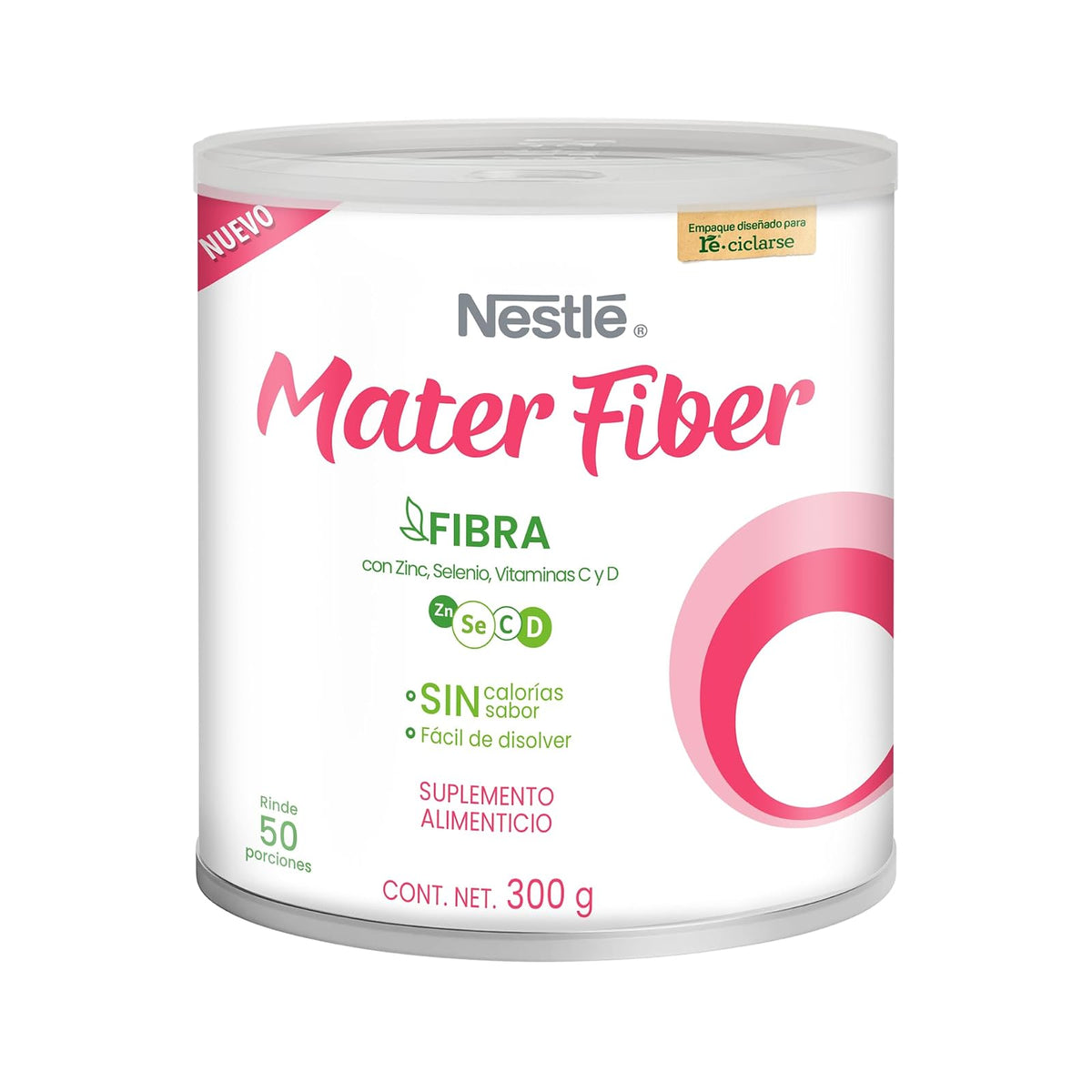 MaterFiber Nestlé Suplemento Fibra con Vitaminas C D Zinc Selenio Alivia Estreñimiento Flora Intestinal Polvo Lta de 300 g