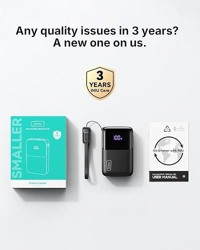 INIU Más Power Bank 10000mAh, Batería Externa compacta de 45W Carga Rápida Bateria Portatil, USB C Pila Portatil de 3 Salidas Compatible con iPhone 17 16 Samsung S25 iPad ect