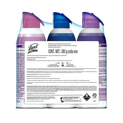 Lysol Air Sanitizer Spray Aromatizante y Desinfectante, Eliminador de malos olores para el hogar, baño y oficina. Alternativa de ambientador, 3 Pack Aromas ((White Linen, Lavender Sky, Light Breeze)