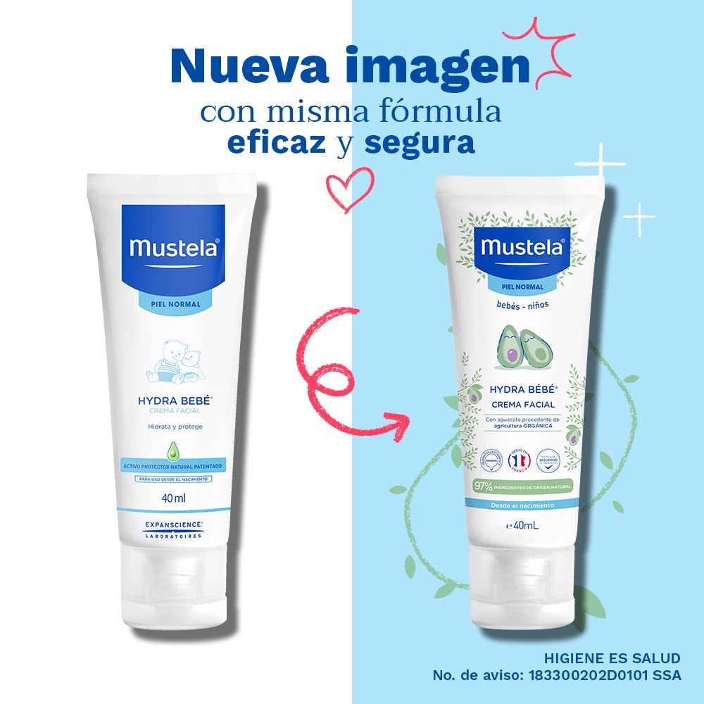 Mustela Hydrabebé, Crema Corporal Hidratante para Bebé o Niño con Piel Normal, 300mL + Crema Facial Hidratante para Piel Normal, 40 ml