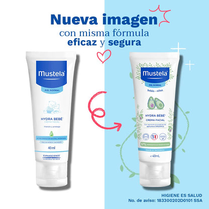 Mustela Hydrabebé, Crema Corporal Hidratante para Bebé o Niño con Piel Normal, 300mL + Crema Facial Hidratante para Piel Normal, 40 ml
