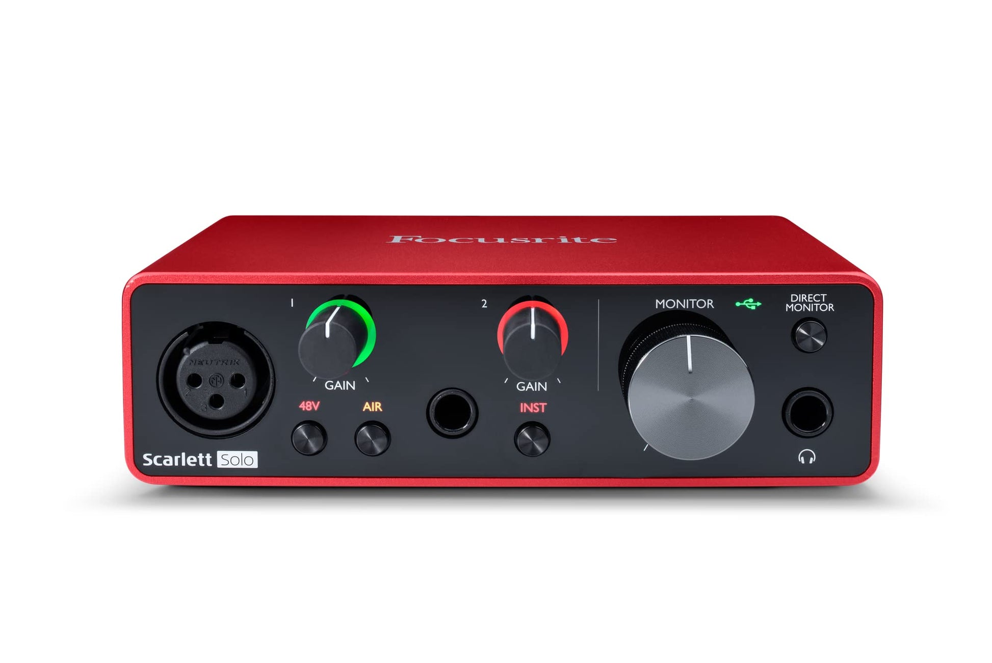 Focusrite Scarlett Solo - Interfaz de audio USB (3ª generación) con herramientas profesionales, Solo (1 Mic Pre), Rojo