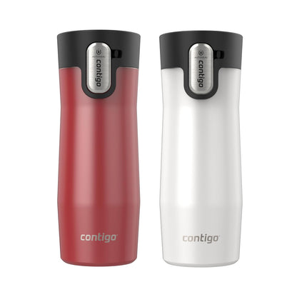Contigo Vaso Térmico West Loop, Acero Inoxidable, Antiderrames - Goji Berry Frosted Pearl; Sal Frosted Pearl - 16 fl oz (2-Pack) - West Loop 3.0