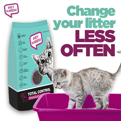 ¡Hey Karen! Arena para Gato 5 kg, Premium Control Total, Rápida Absorción de líquidos, Eliminación Total de olores al Contacto, Libre de Polvo, con Aroma
