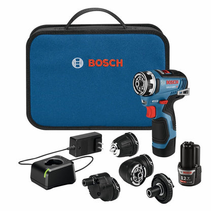 BOSCH GSR12V-300FCB22 Sistema de taladro/driver 5 en 1 sin escobillas de 12V Max EC con (2) baterías de 2 Ah