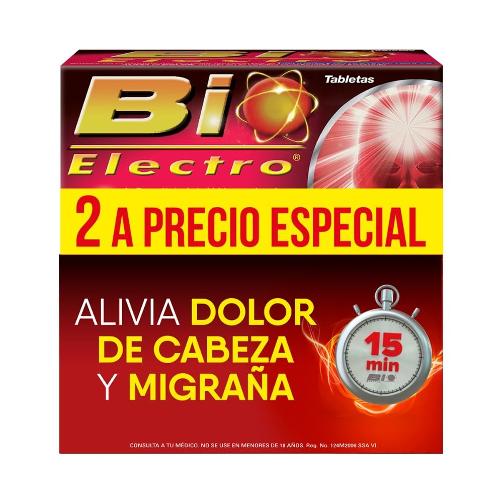 PACK BIO ELECTRO. Auxiliar en el tratamiento de DOLOR de cabeza y MIGRAÑA. Paracetamol 250mg, Ácido Acetilsalicílico 250mg, Cafeína 65mg. 2 cajas con 24 tabletas.