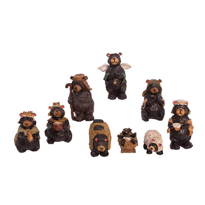 Kurt Adler J3383 Resin Nativity Bear, 4-Inch, Set of 9