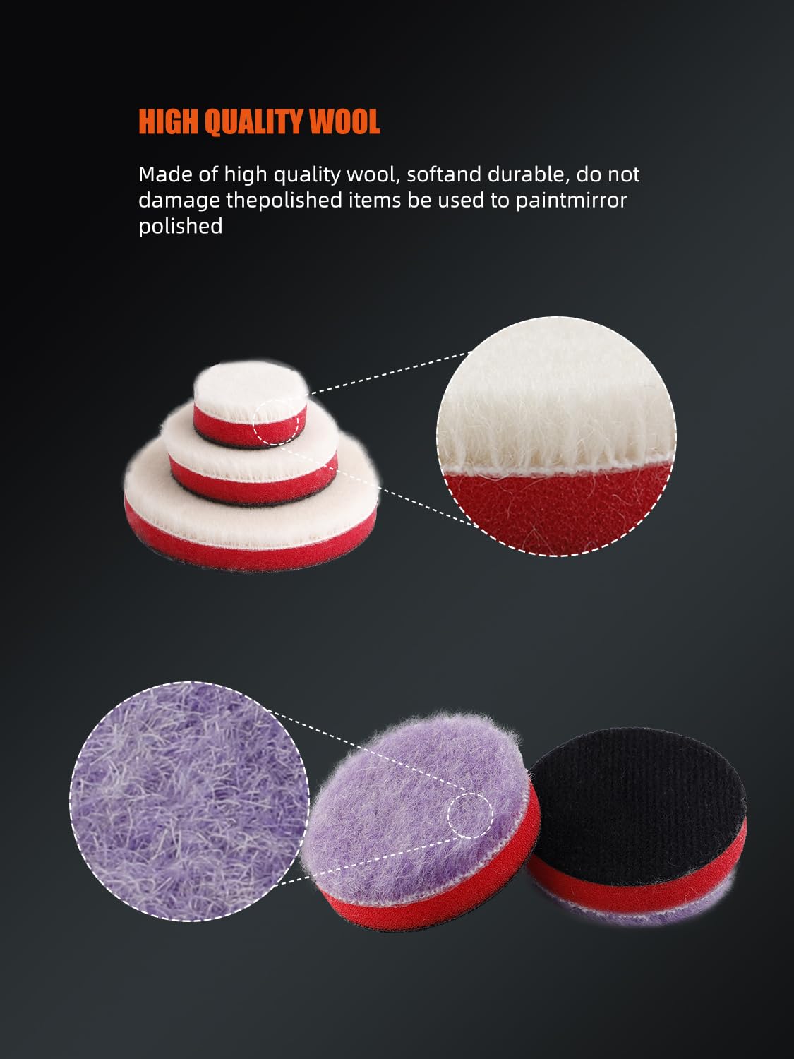 SPTA - Kit de detalles de coche: almohadillas para orejas de pulido de 25 mm, 50 mm y 80 mm, cera para preservar y pulir, aplicador de pulido