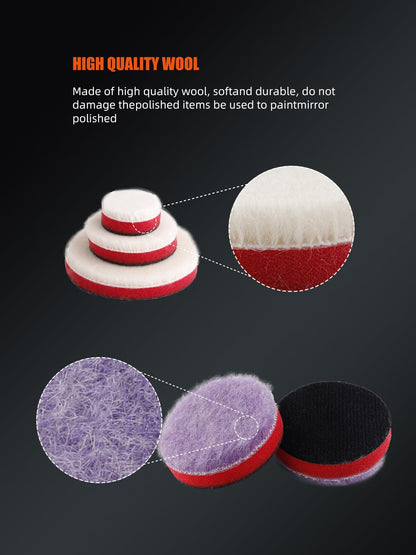 SPTA - Kit de detalles de coche: almohadillas para orejas de pulido de 25 mm, 50 mm y 80 mm, cera para preservar y pulir, aplicador de pulido