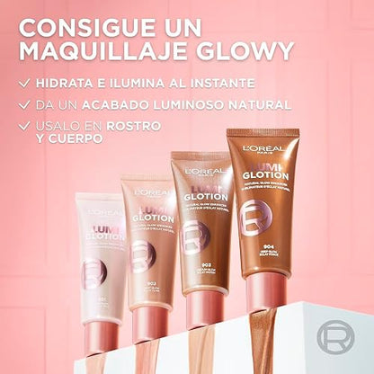 L'Oréal Paris Lumi Glotion Iluminador Hidratante Multiusos para Rostro y Cuerpo, Hidrata e Ilumina al Instante, Acabado Luminoso Natural, Textura Ligera, Apto para Pieles Sensibles, Tono Light Glow