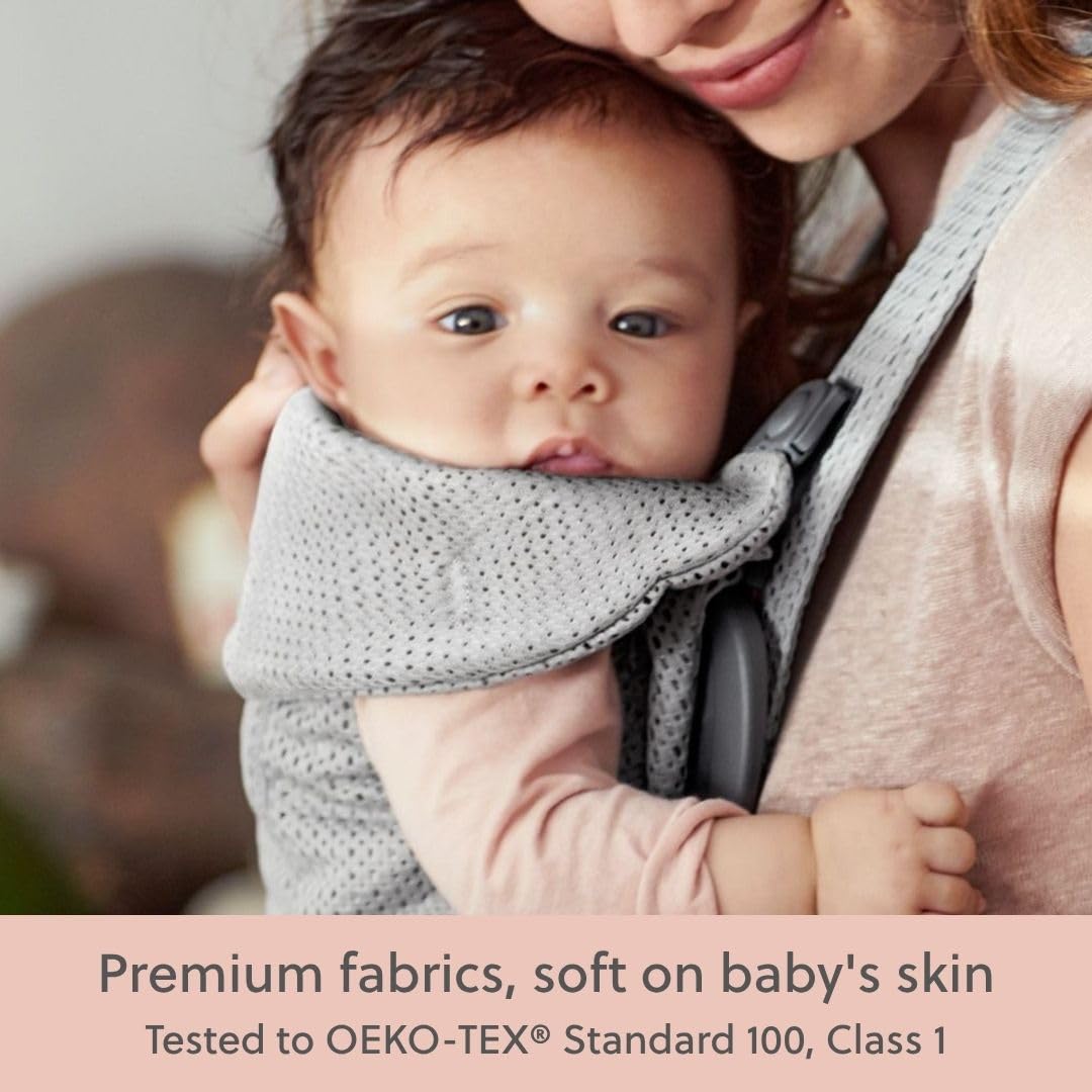 BabyBjörn Canguro Portabebé Mini, Gray, 3D Mesh | Newborn Carrier (7-15 lbs), Ergonomic, Easy-to-Use