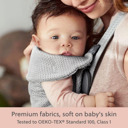 BabyBjörn Canguro Portabebé Mini, Gray, 3D Mesh | Newborn Carrier (7-15 lbs), Ergonomic, Easy-to-Use