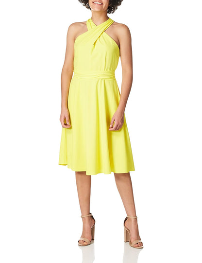 Tahari ASL Vestido sin Mangas de Cuello Cruzado con Corbata en la Cintura Vestido de Coctel para Mujer