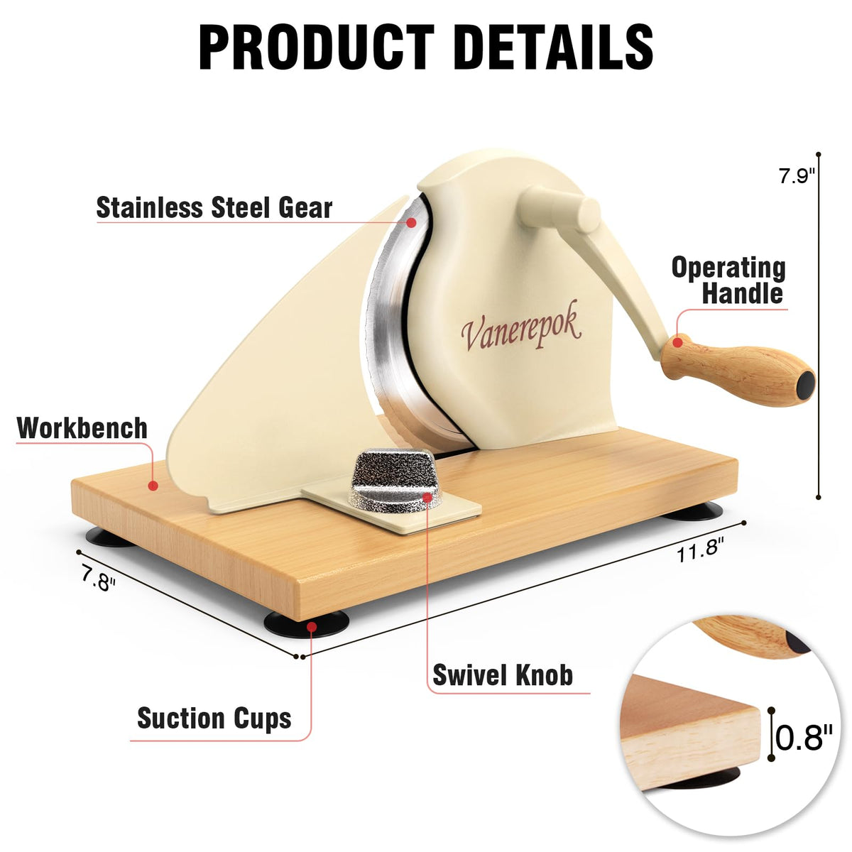 vanerepok Manual Bread Slicer for Homemade Sourdough Bread Slicer de pan de manivela para pan crusty Etc Acero inoxidable Ancho ajustable para uso doméstico y comercial