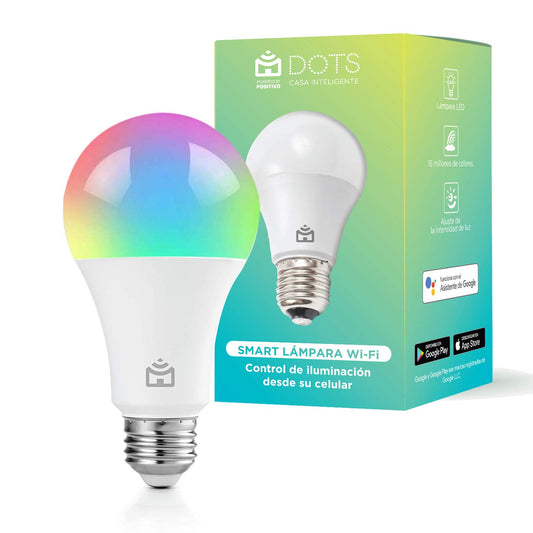 Foco Inteligente WiFi, Multicolor y Luz Blanca Fría y Cálida, 16 millones de colores, Inalámbrico, 9W (60W equivalente) Compatible con Alexa, Google Assistant, iOS y Android funciona con app DOTS