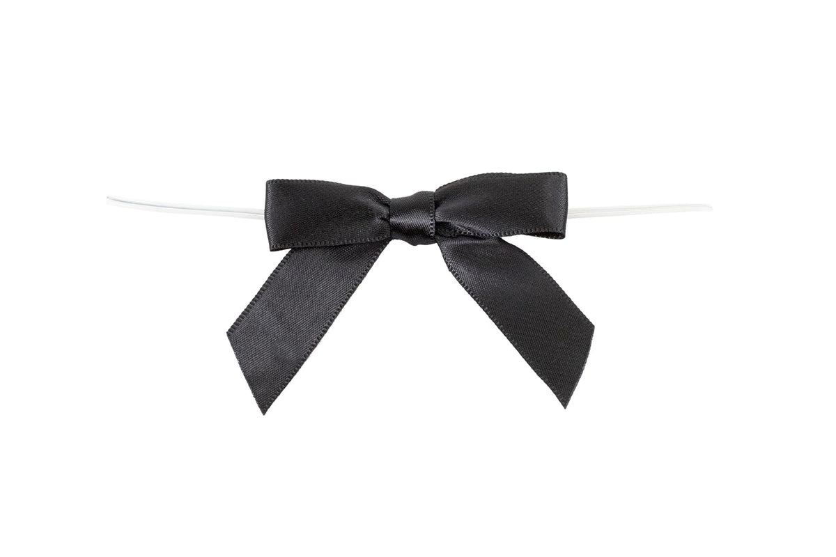 Reliant Ribbon 100 Piece Bow 2.5 Span X 1.75 Tails Twist Tie Ribbon, Black, 5/8" - Black - 5 - 8"