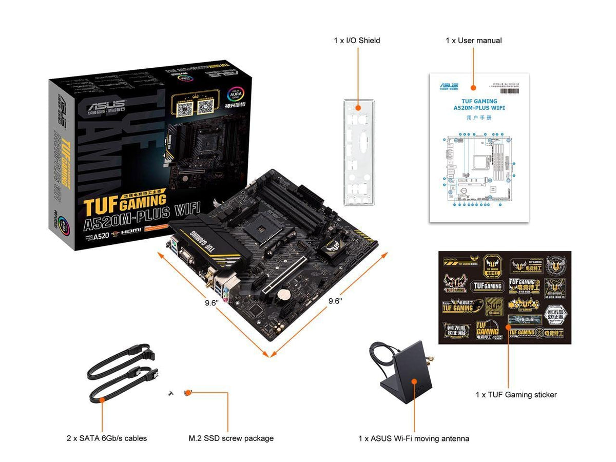 ASUS TUF Gaming A520M-PLUS WiFi Tarjeta Madre AMD para PC Gamer y Esports | AM4, mATX, Ryzen serie 5000/3000, DDR4 hasta 128GB, PCIe 3.0 x16, ranura M.2, WiFi 5, LAN Gigabit, 4x USB 3.2 Gen 1, de ASUS