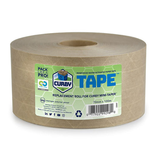 CURBY IPG Cinta activada por agua, rollo de repuesto de 2.8 pulgadas x 100 m