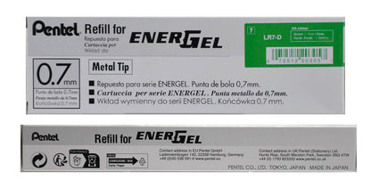 Pentel Energel Recargas estándar, 7 mm, Verde, Paquete de 12