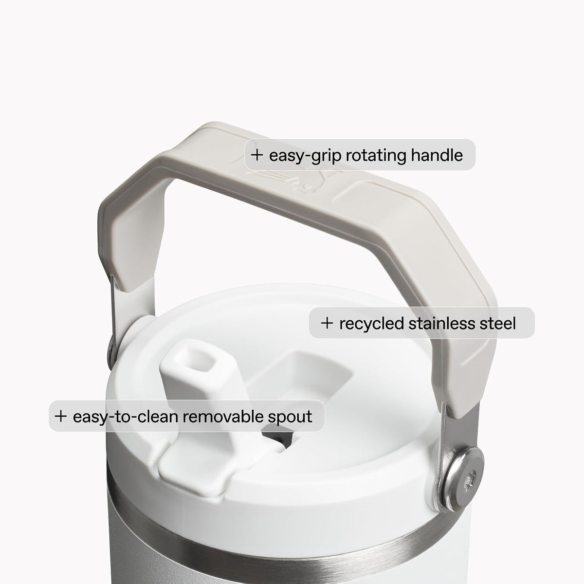 STANLEY IceFlow 2.0 - Vaso con popote abatible con asa de 14 onzas, tapa giratoria y popote abatible, botella de agua a prueba de fugas, acero inoxidable aislado, sin BPA, cuarzo rosa