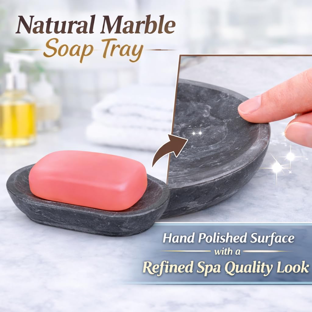 Creative Home - Juego de baño con Piedra de mármol de carbón, Plato para jabón en Barra, Carbón, 5-5/8" W x 3-3/4" L, 1