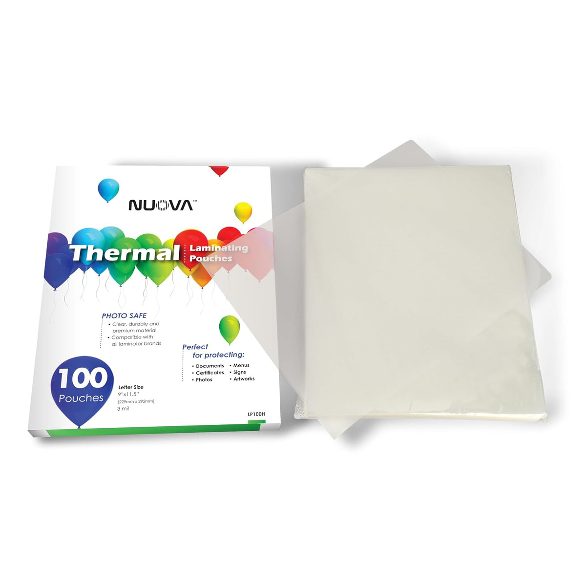 Nuova Premium Thermal Laminating Pouches 9" x 11.5", Letter Size, 3 mil , 100 Pack (LP100H)