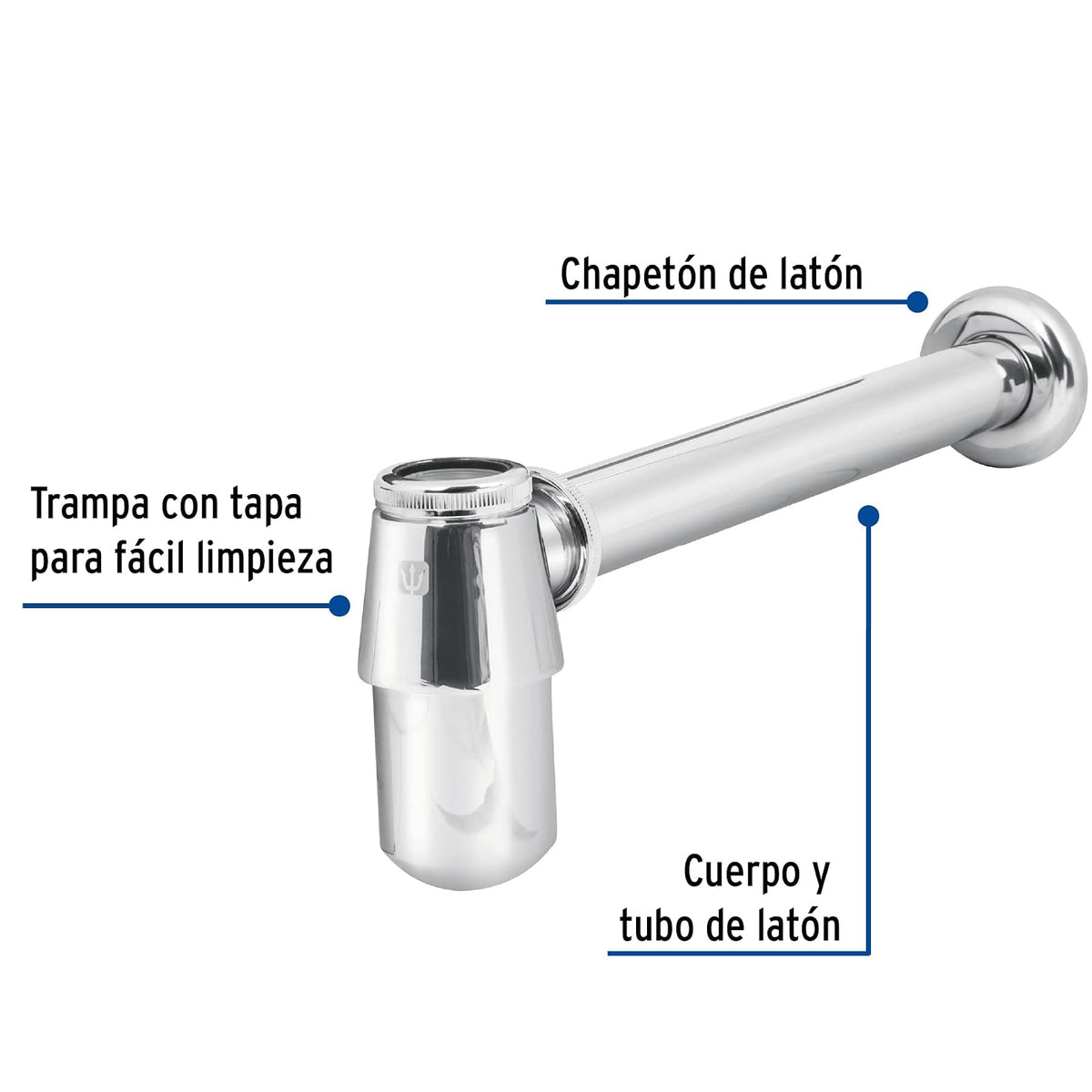 Foset CE-211, Céspol de bote sin contra para lavabo de 1 1/4", de latón cromado
