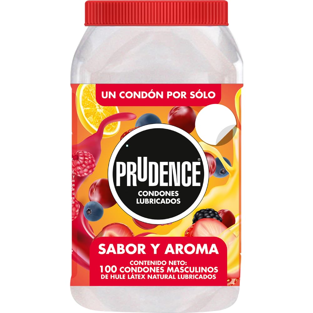 Prudence Condones Lubricados Sabores Frutas 100 Pz | Látex, aromas variados, mango/mora/maracuyá/frambuesa/tutti frutti, lubricación, protección