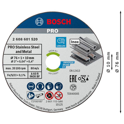 Bosch Discos de Corte Expert Centro Recto para Inox, Negro, 76 x 1 x 10 mm, 5 unidades