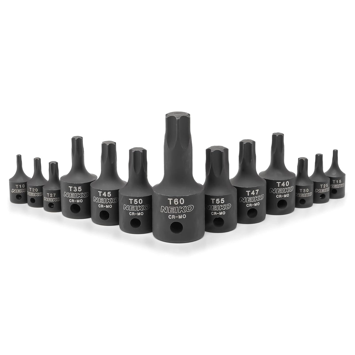 NEIKO 10281B - Juego de llaves de punta Torx de impacto de 1/4", 3/8" y 1/2", enchufes de estrella de 6 puntos, grado de impacto resistente Cr-Mo, T10 a T60 de alto impacto, juego de llaves mecánicas para automóviles y motocicletas de grado profesional