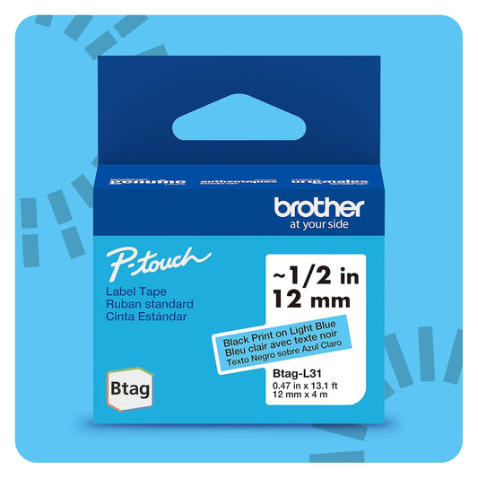 Brother P-Touch Btag BTAGL31 - Cinta de etiqueta original de color negro sobre azul claro, 12 mm x 4 m