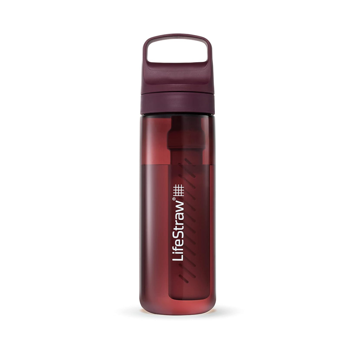 LifeStraw Go Series - Botella de Filtro de Agua sin BPA para Viajes y Uso Diario Elimina bacterias, parásitos y microplásticos, Mejora el Sabor, Merlot Me Away de 22 onzas