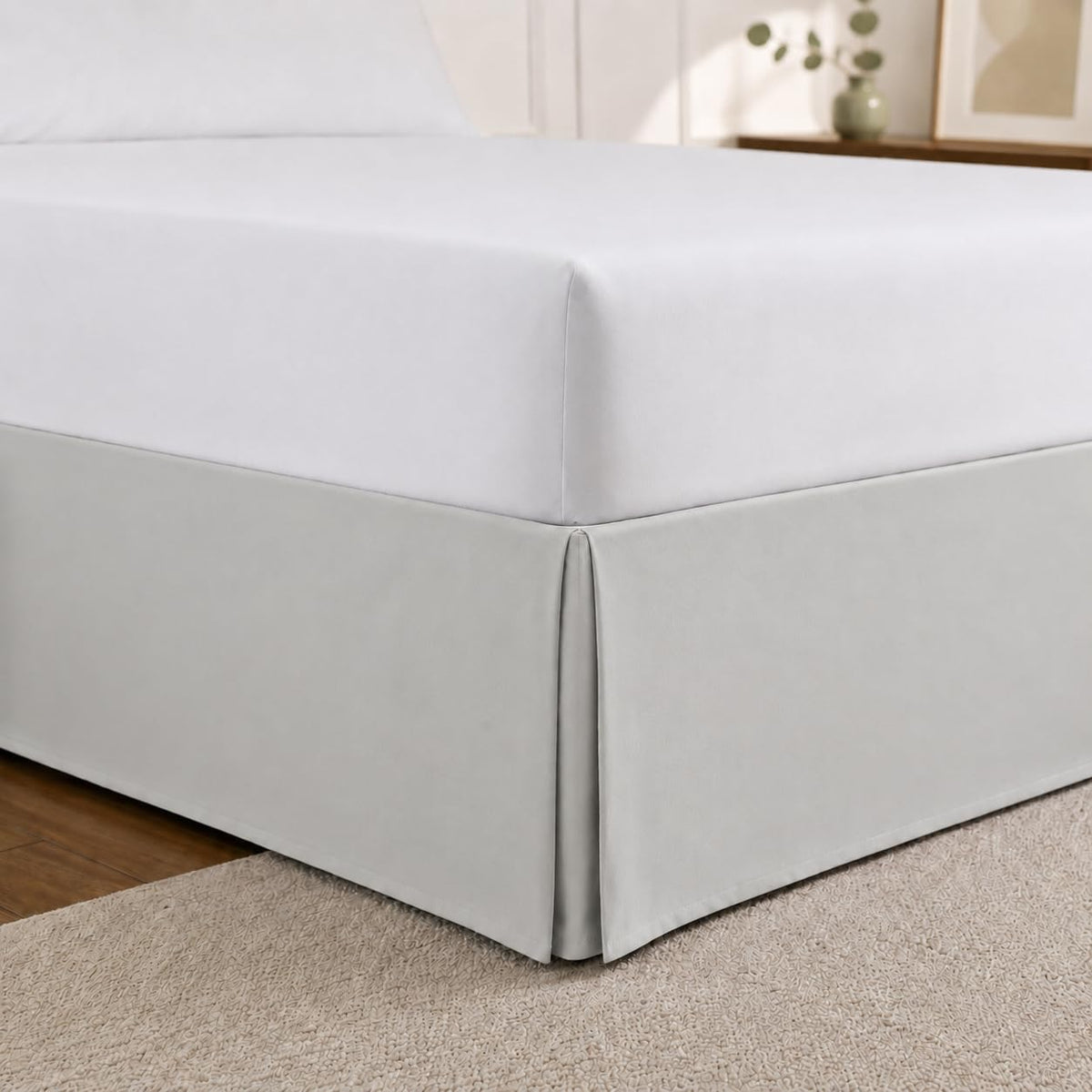 Cathay Home Falda de Cama Plisada de Microfibra - Queen - Gris claro