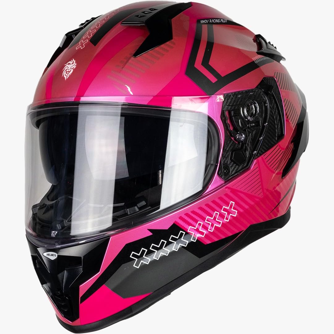 KOV Casco Ares KNOX Rosa/Negro para Moto Integral Certificado Dot